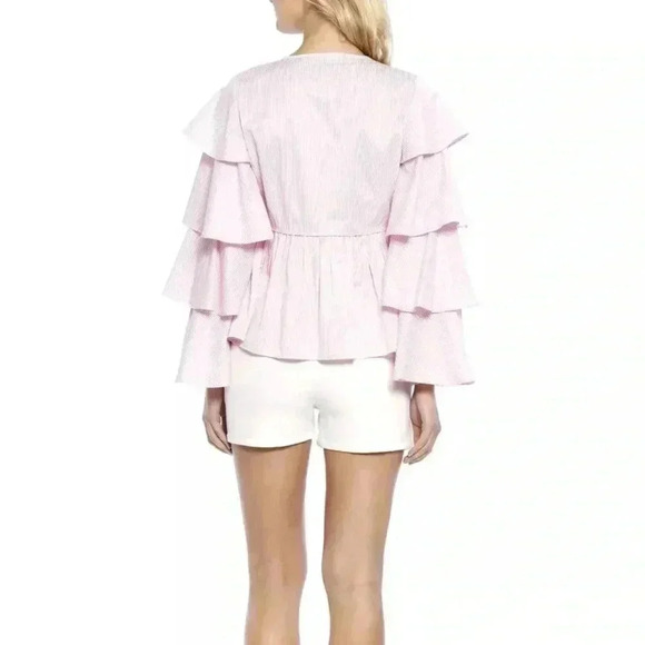 NWOT Walter Baker JORDAN TOP Blouse Pink Stripe Cotton Button Down Ruffle XS - Picture 2 of 8